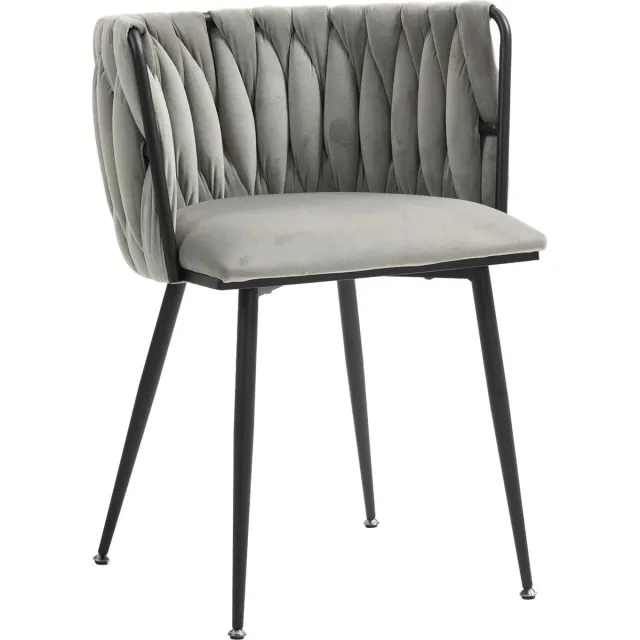 Merax Luxe Fluwelen Eetkamerstoelen Set van 2 – Met Gouden Metalen Poten en Elegant Handgeweven Design voor Eetkamer - Woonkamer en Slaapkamer Grijs