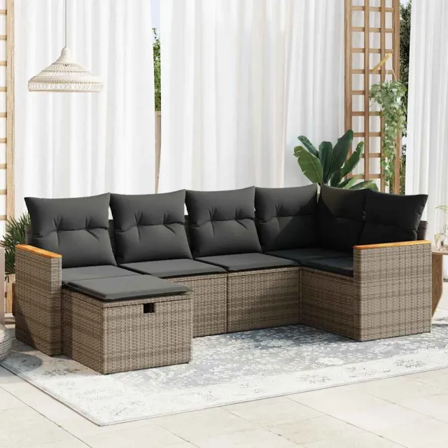 vidaXL 6-delige Loungeset met kussens poly rattan grijs, foto 2