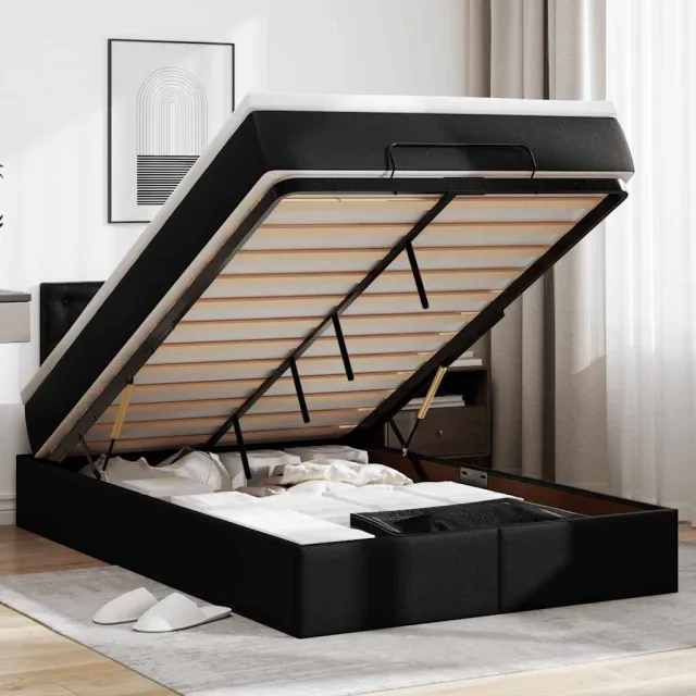 vidaXL Ottoman bed met matras 120x190 cm kunstleer zwart