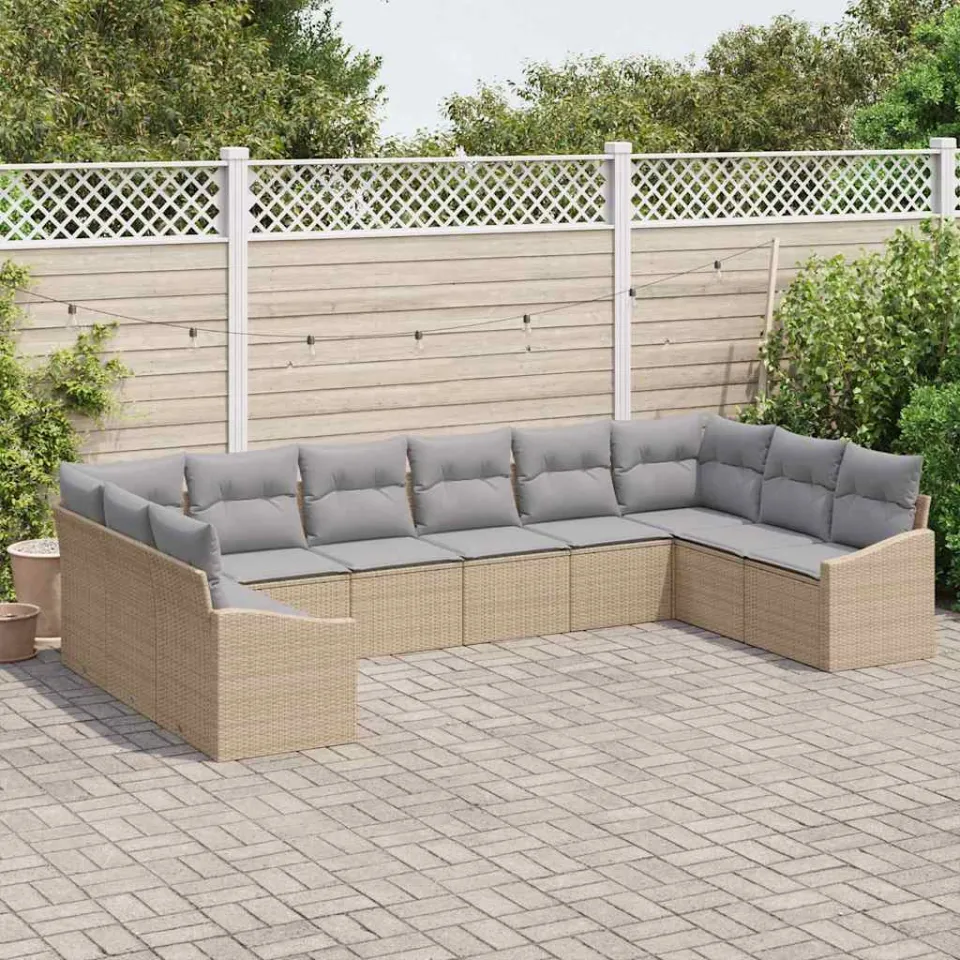 vidaXL Bankstel 10 st Beige poly rattan, foto 3
