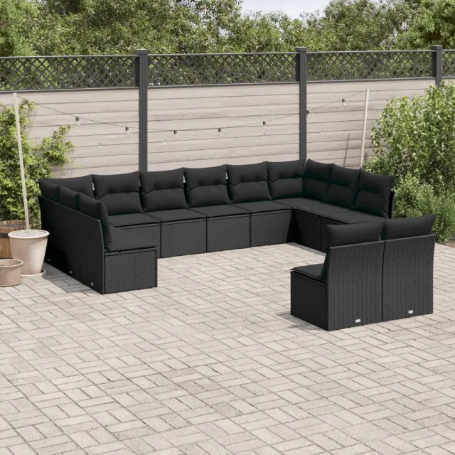 vidaXL 12-delige Loungeset met kussens poly rattan zwart, foto 2