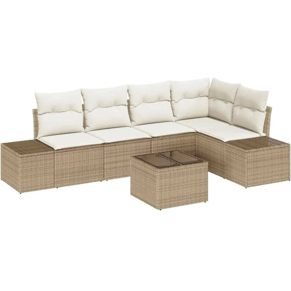vidaXL Tuinbankenset met opslag Beige en Crème poly rattan, foto 4