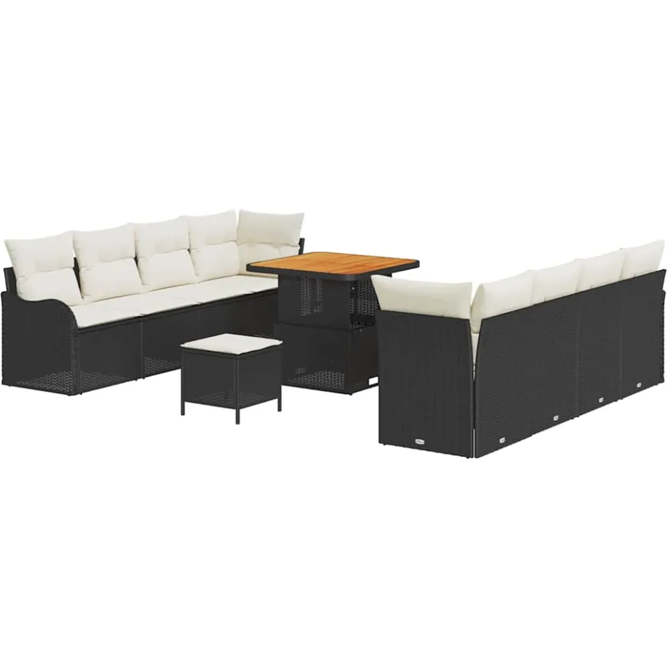 vidaXL Tuinbankenset 11 st Zwart poly rattan, foto 4