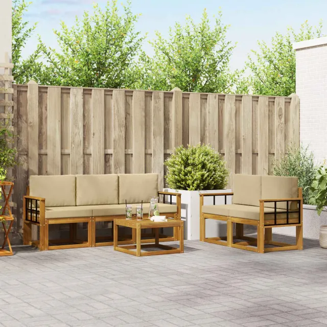 vidaXL Buiten bankenset 6 st 5-zits Natuurlijk en Beige