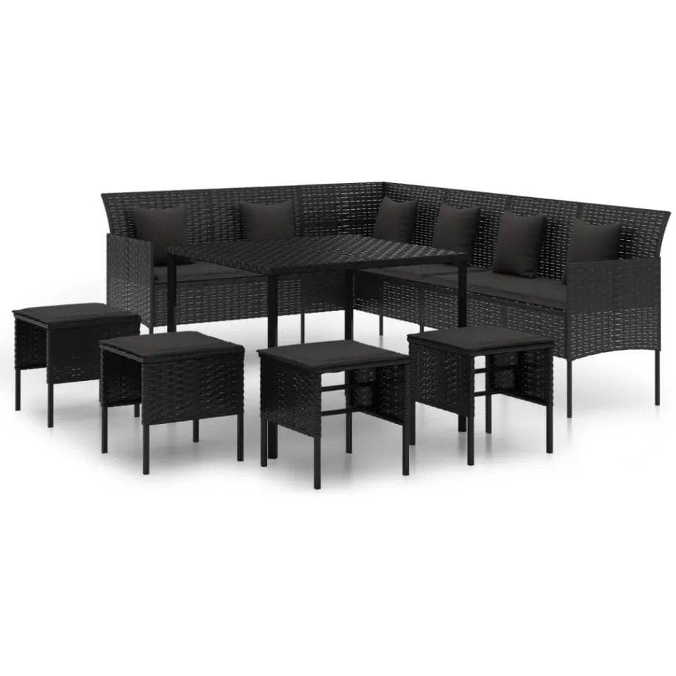 vidaXL 6-delige Tuinset met kussens poly rattan zwart
