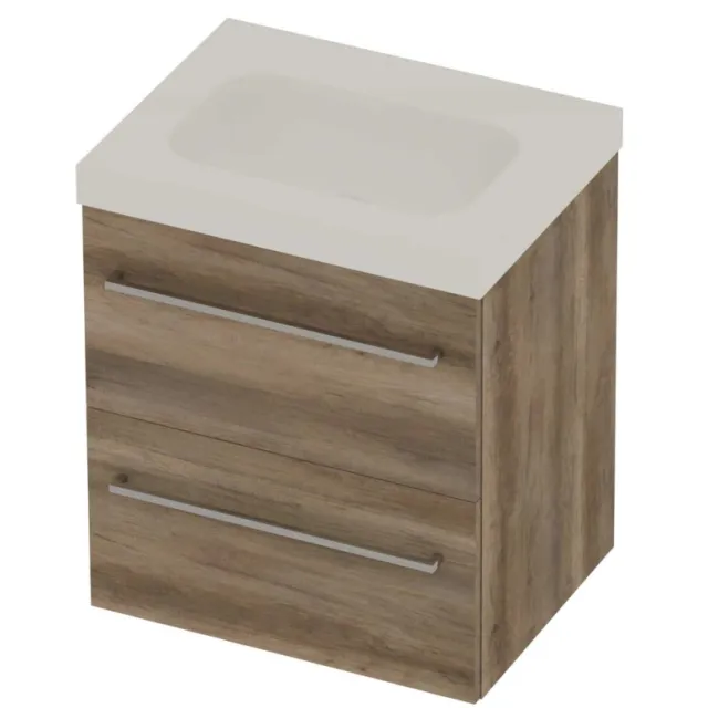 Basic-Line Moby 46 Badmeubelset Polystone 2 Laden 60x46x66 cm Scotch Oak Glans Wit