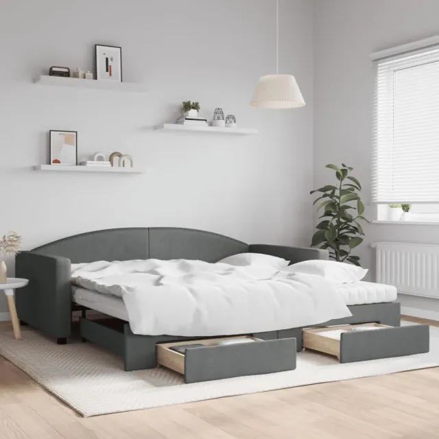 vidaXL Slaapbank onderschuifbed en lades 100x200 cm stof donkergrijs grijs