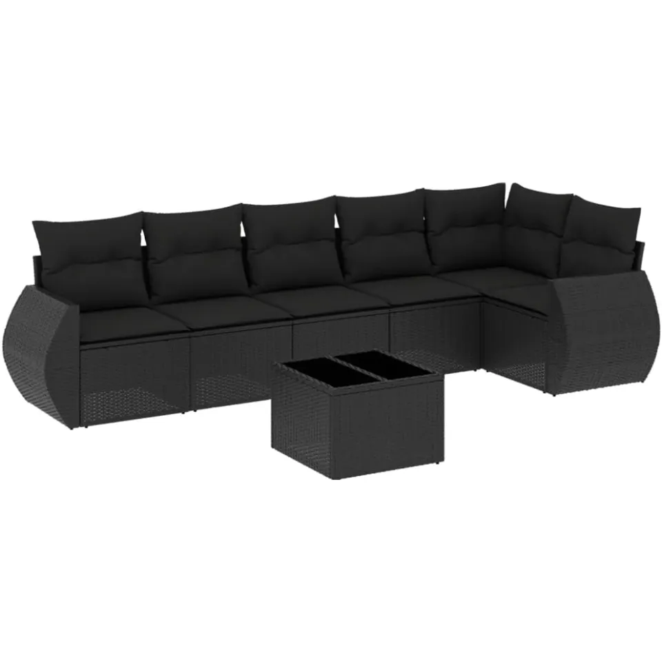 vidaXL 7-delige Loungeset met kussens poly rattan zwart