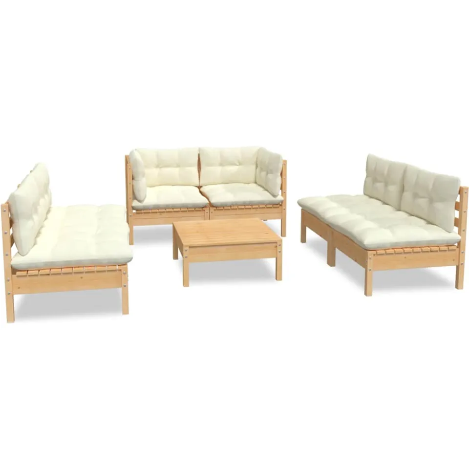 vidaXL 7-delige Loungeset met crèmekleurige kussens massief grenenhout
