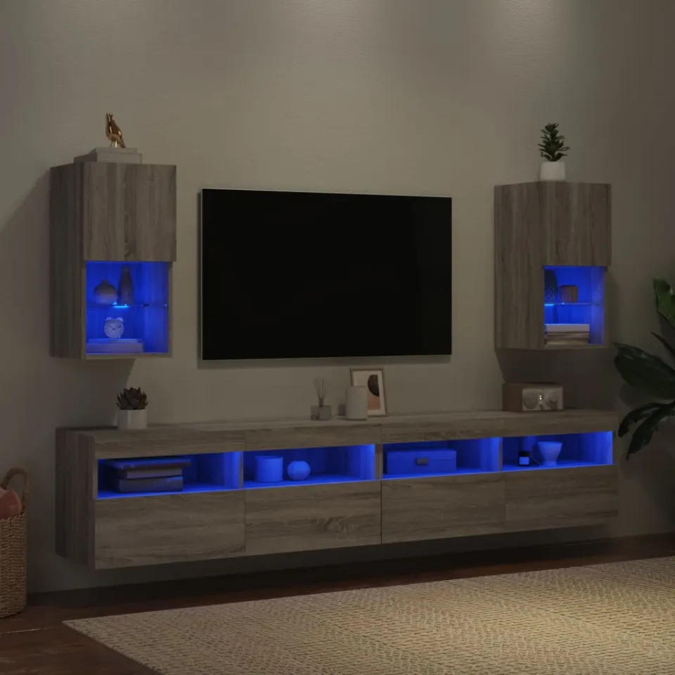 vidaXL Tv-meubelen 2 st met LED-verlichting 30,5x30x60 cm grijs sonoma, foto 3