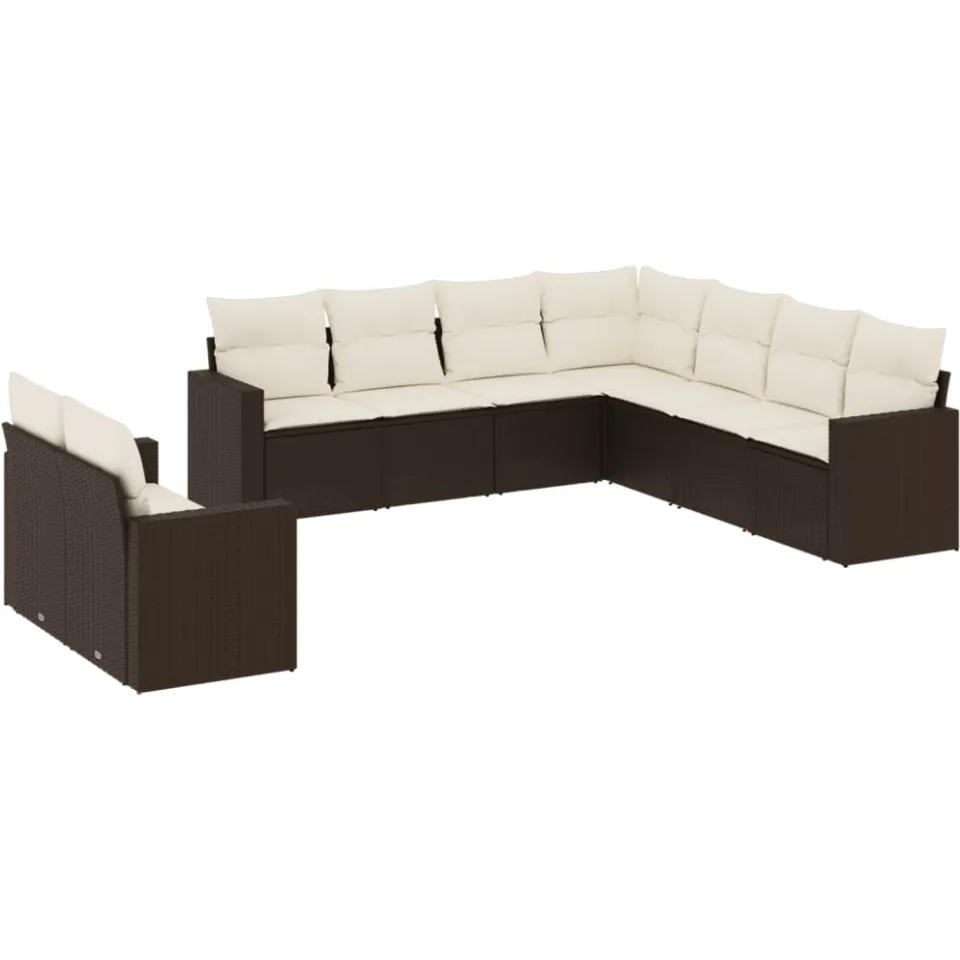 vidaXL 9-delige Loungeset met kussens poly rattan bruin, foto 3
