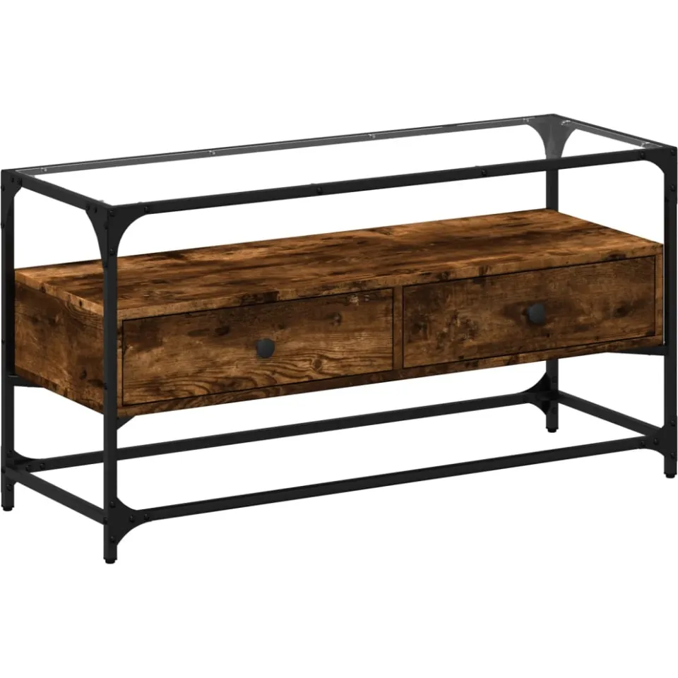vidaXL Tv-meubel met glazen blad 98x35x51 cm hout gerookt eikenkleurig, foto 3