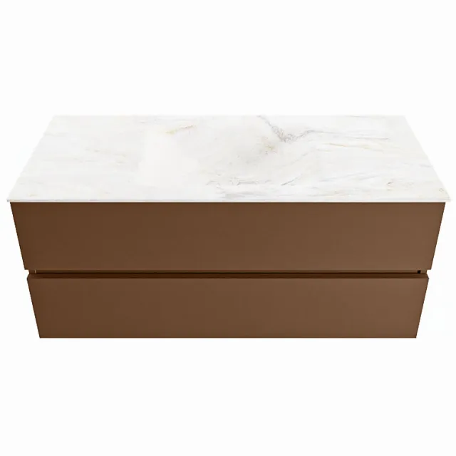 Mondiaz VICA-DLUX 110cm badmeubel onderkast Rust 2 lades. Inbouw wastafel CLOUD midden 1 kraangat, kleur Ostra.