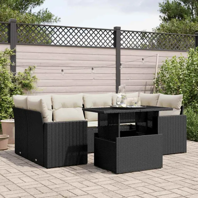 vidaXL 7-delige Loungeset met kussens poly rattan zwart, foto 2