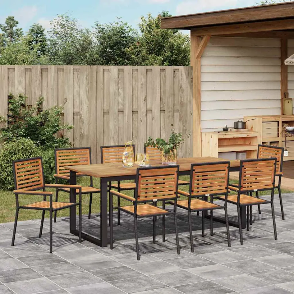 vidaXL Tuin eettafelset 9 st Zwart Massief Acaciahout, foto 3