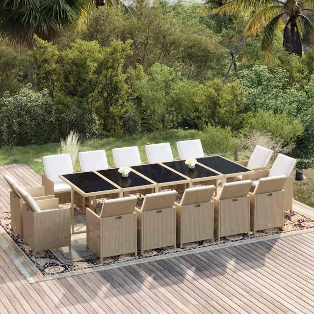 vidaXL 15-delige Tuinset met kussens poly rattan beige, foto 2