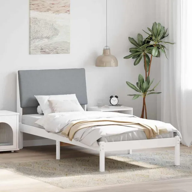vidaXL Bedframe Wit en lichtgrijs 100 x 200 cm Massief grenenhout