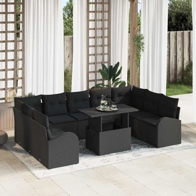 vidaXL Tuin Sofa Set 10 st Zwart Poly riet