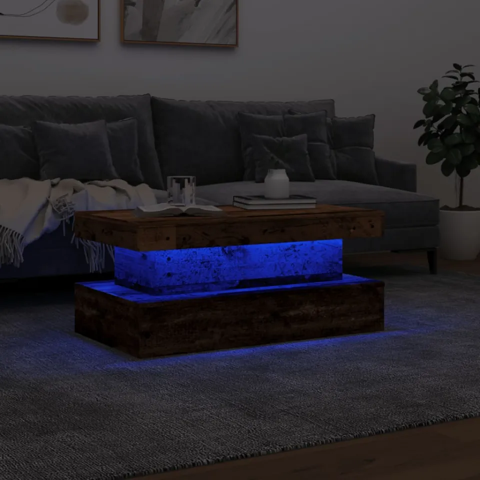 vidaXL Salontafel met LED-verlichting 90x50x40 cm oud houtkleurig bruin, foto 4