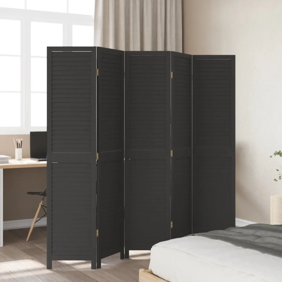 vidaXL Kamerscherm met 5 panelen massief paulowniahout zwart, foto 3