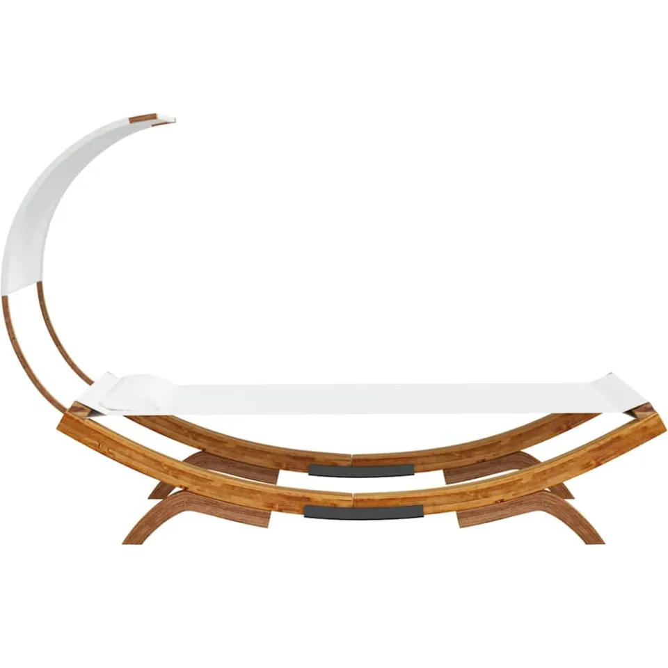vidaXL Loungebed met luifel 100x200x126 cm massief gebogen hout crème, foto 4