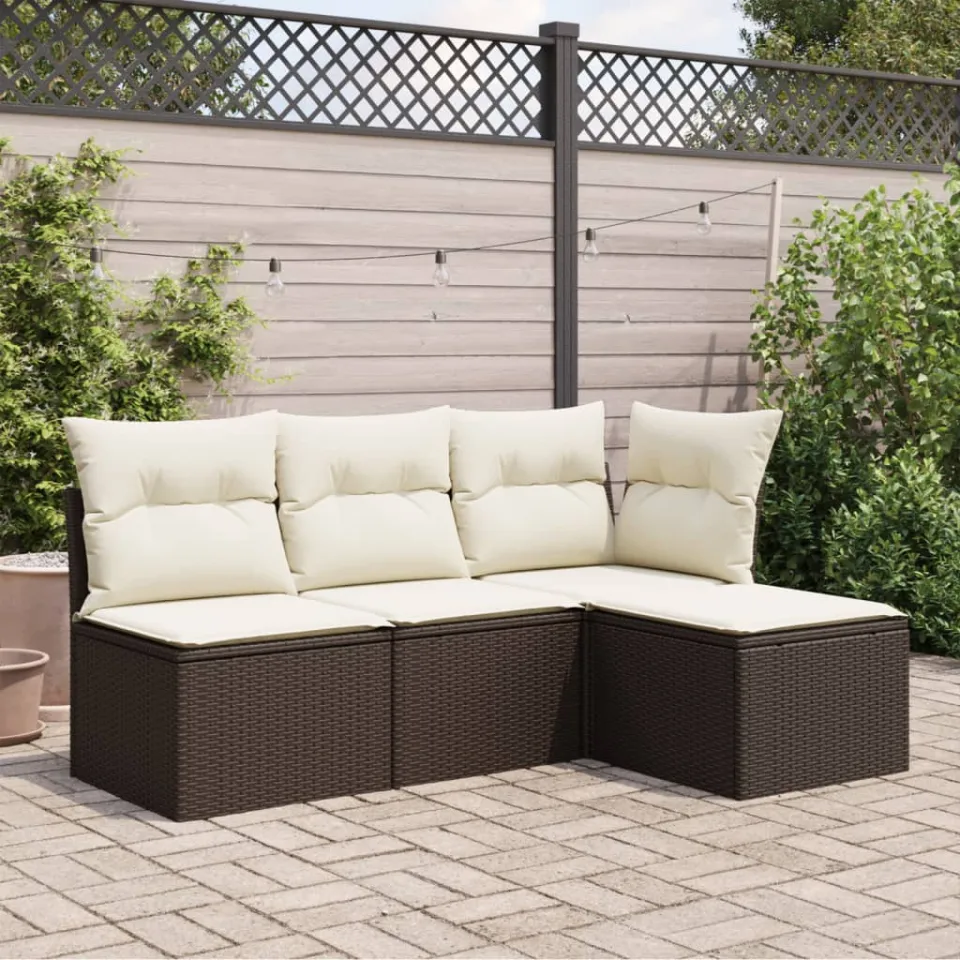 vidaXL Tuinkruk met kussen 55x55x37 cm poly rattan bruin, foto 3