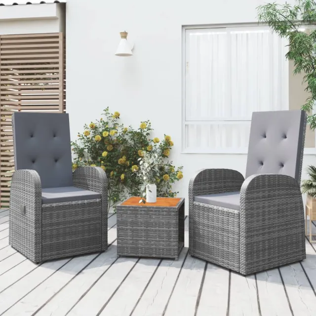 vidaXL 3-delige Loungeset poly rattan en massief acaciahout grijs, foto 2