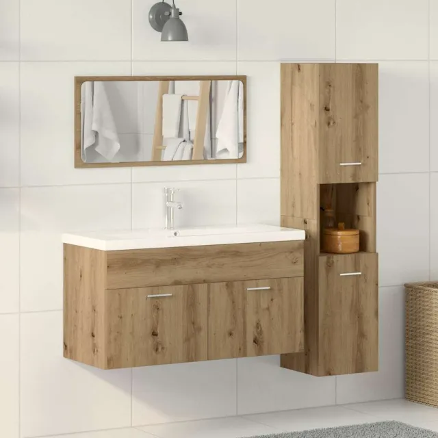 vidaXL 3-delige Badkamermeubelset bewerkt hout artisanaal eikenkleur Bruin