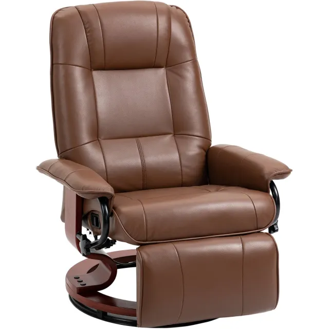 Homona Relaxfauteuil - Met voetensteun en 360° draaifunctie - Verstelbaar tot 145° - Kunstleer - 78 x 87 x 100 cm - Bruin