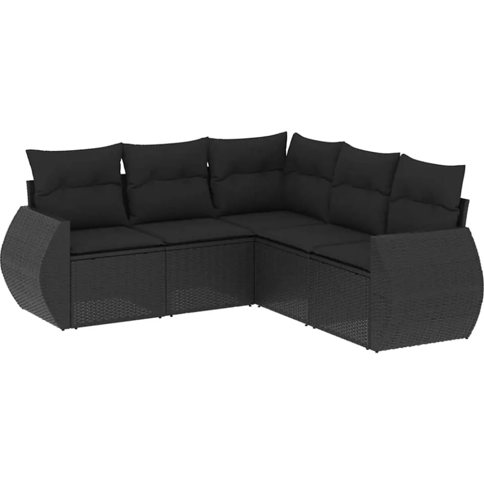 vidaXL 5-delige Loungeset met kussens poly rattan zwart, foto 3
