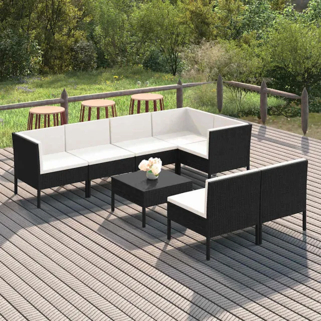 vidaXL 8-delige Loungeset met kussens poly rattan zwart, foto 2