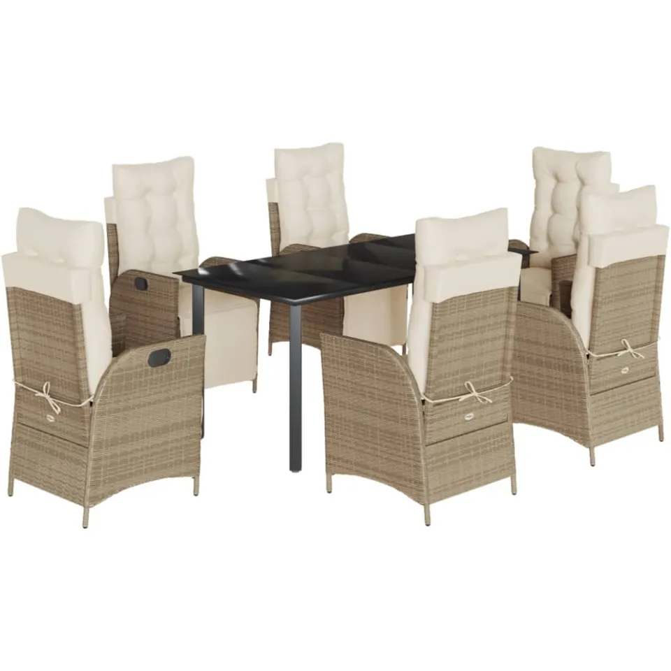 vidaXL 7-delige Tuinset met kussens poly rattan beige, foto 3