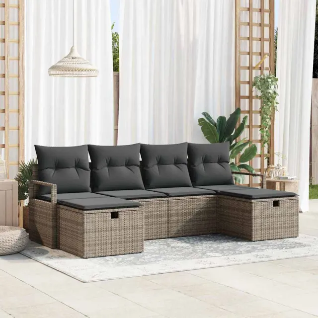 vidaXL Bankstel 5 st poly rattan grijs, foto 2