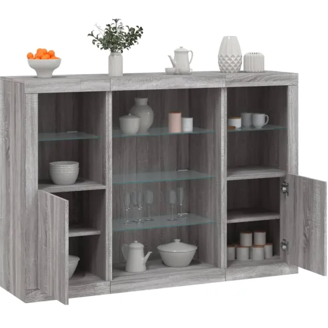 vidaXL Dressoirs met LED-verlichting 3 st bewerkt hout grijs sonoma, foto 2