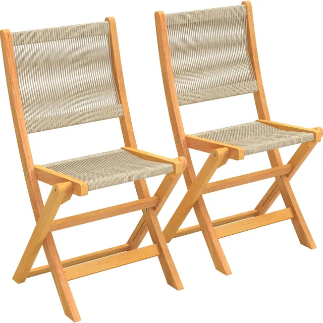 Outsunny Rattan Loungestoelset - Acaciahout, Polypropyleen - 48 x 55,5 x 88 cm - Natuurlijke houtafwerking