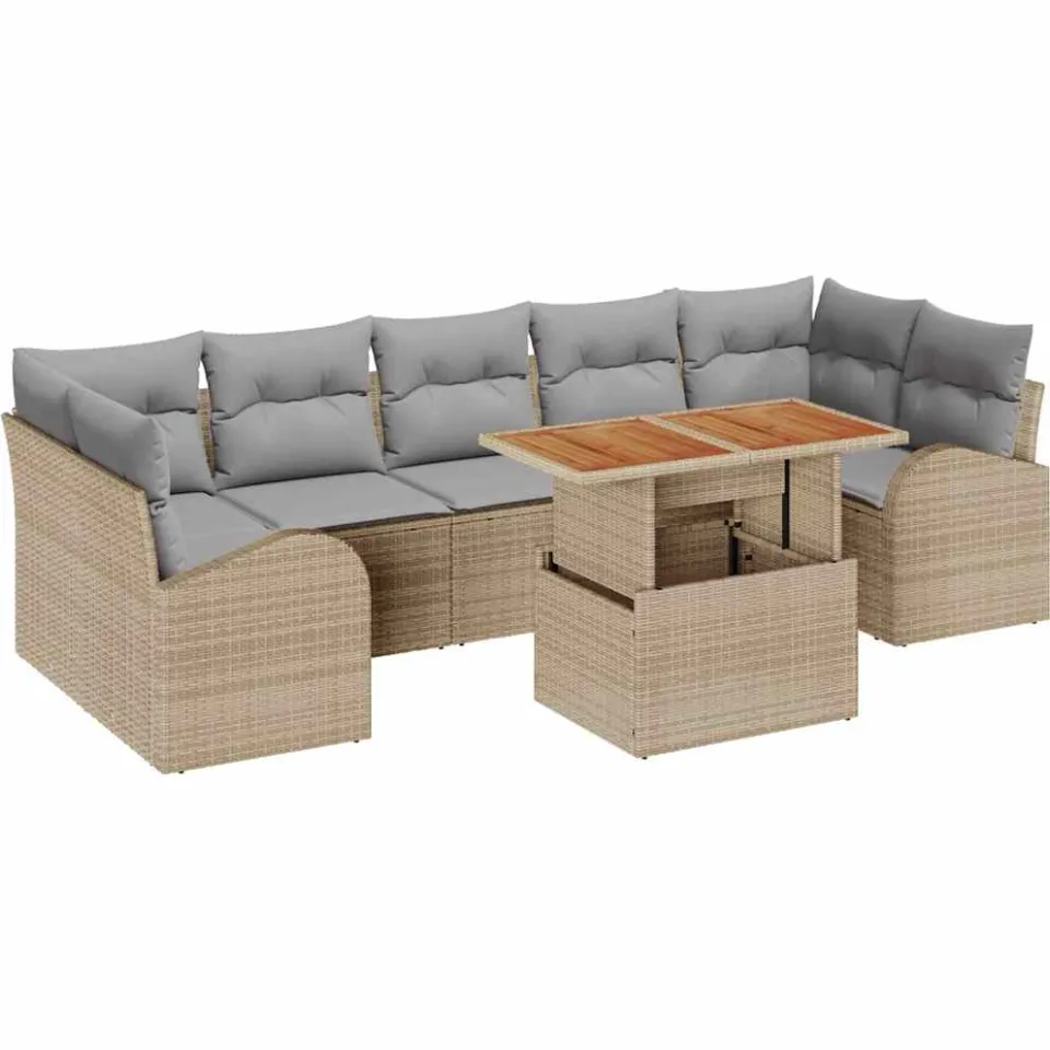 vidaXL Tuin Sofa Set 8 st Beige Poly riet