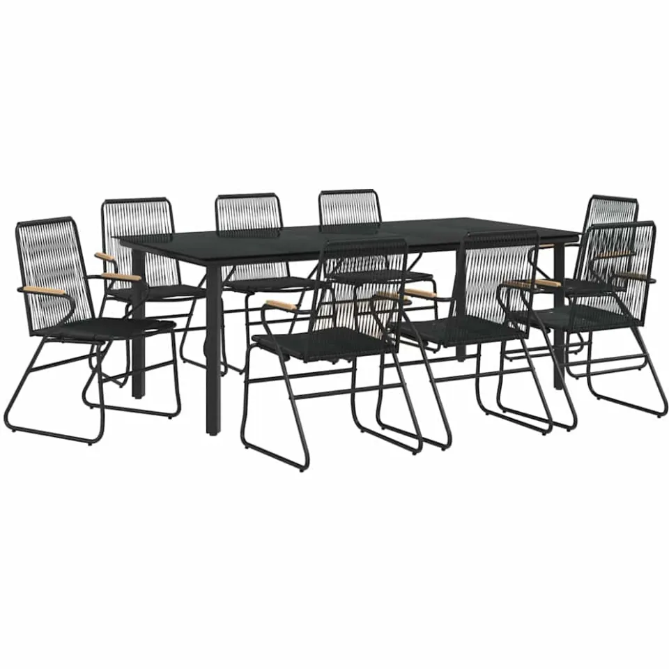 vidaXL 9-delige Tuinset PVC-rattan zwart