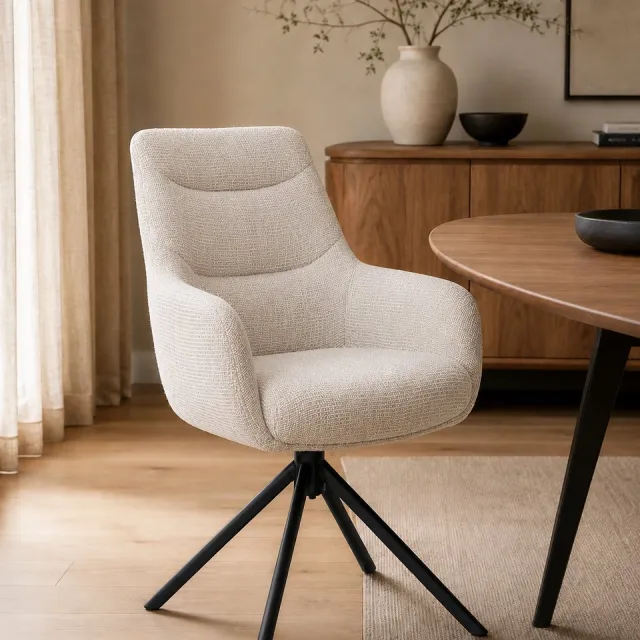 The Seats Eetkamerstoel Guido – Luxe Draaibare Armstoel – Santi Stof – Auto Return - Naturel