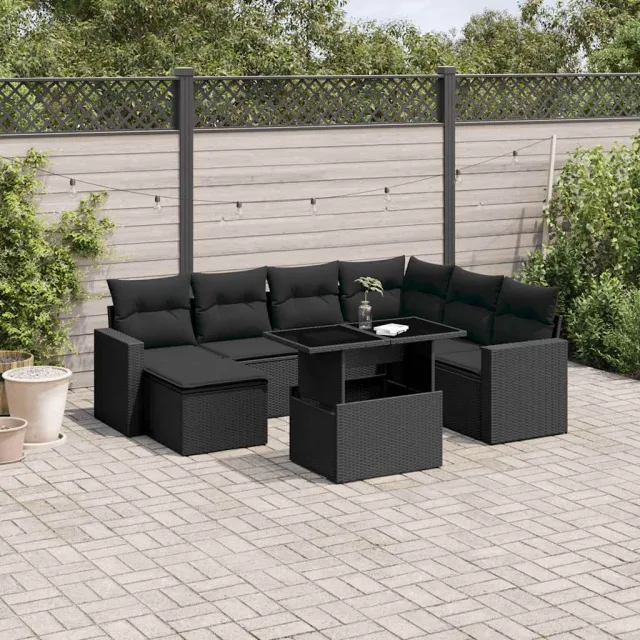 vidaXL 8-delige Loungeset met kussens poly rattan zwart, foto 2