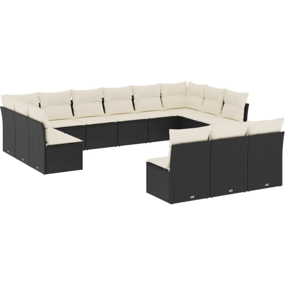 vidaXL 13-delige Loungeset met kussens poly rattan zwart, foto 3