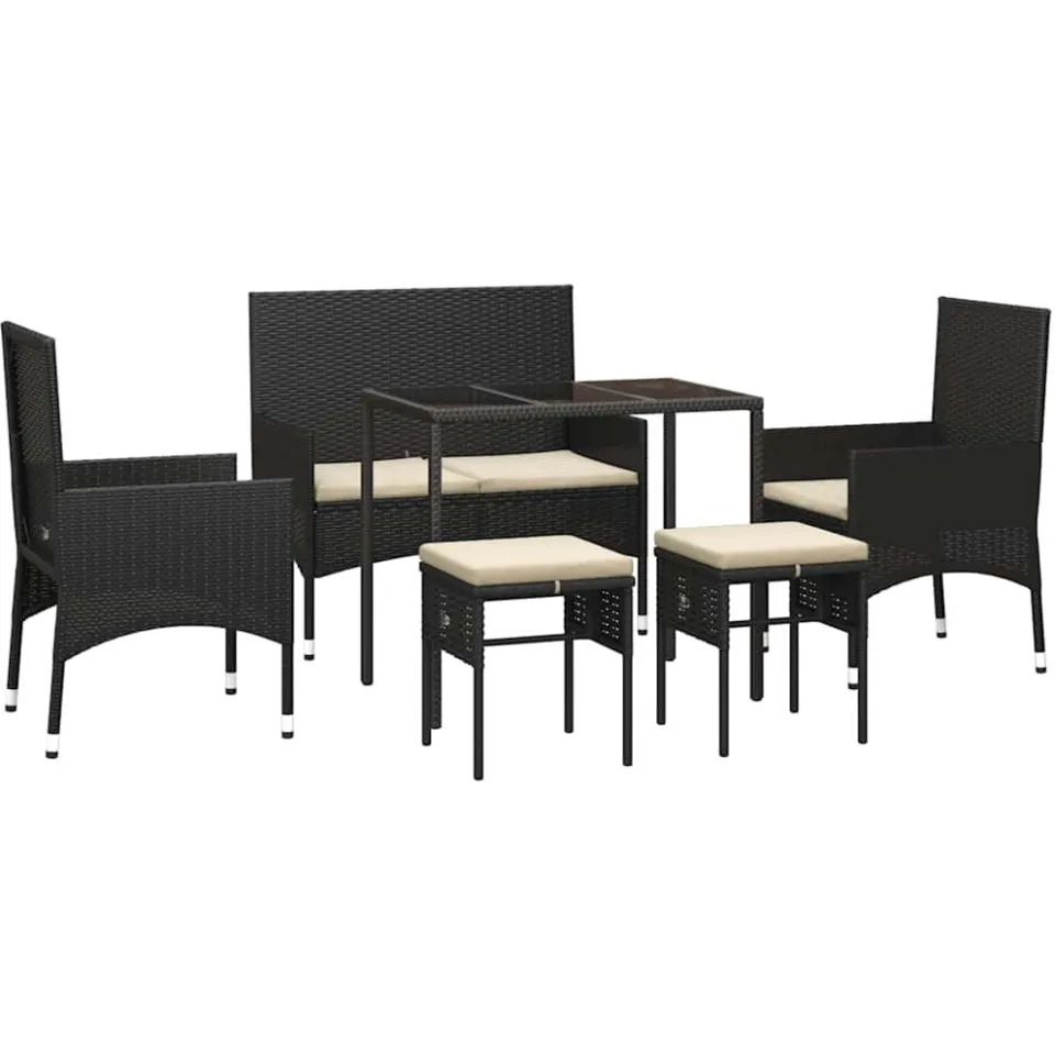 vidaXL 6-delige Loungeset met kussens poly rattan zwart