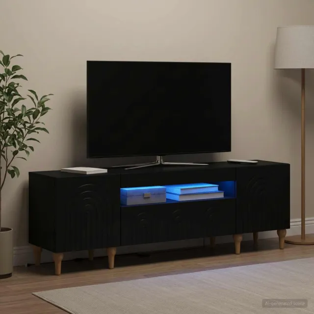 vidaXL LED tv-meubel ALKMAAR 153 x 35 x 43 cm Zwart Bewerkt hout, foto 2