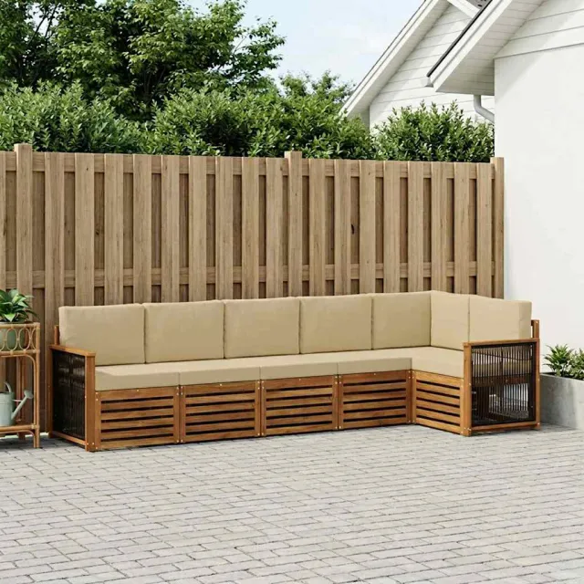 vidaXL Buiten bankenset 6 st 6-zits Natuurlijk en Beige