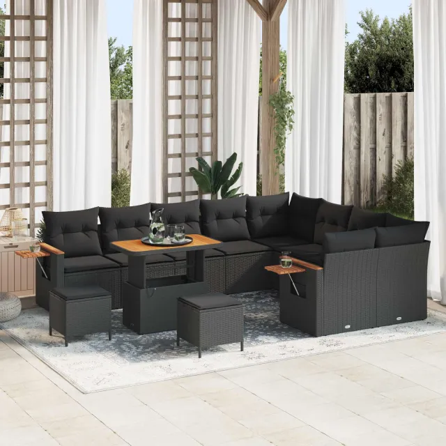 vidaXL Tuinbankenset 12 st Zwart poly rattan, foto 2