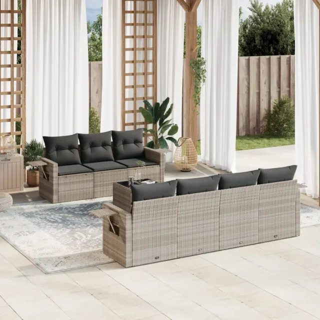 vidaXL 8-delige Loungeset met kussens poly rattan lichtgrijs grijs, foto 2