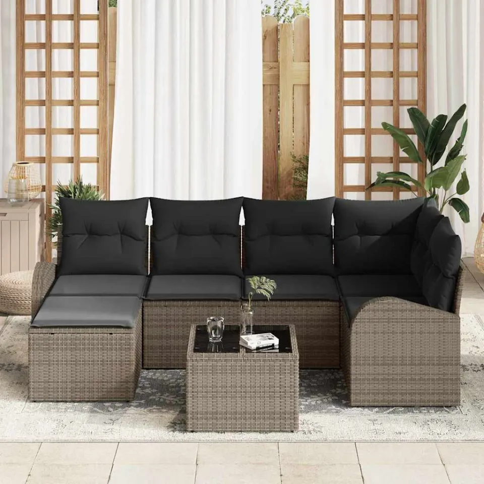 vidaXL Bankstel 7 st Grijs poly rattan, foto 3
