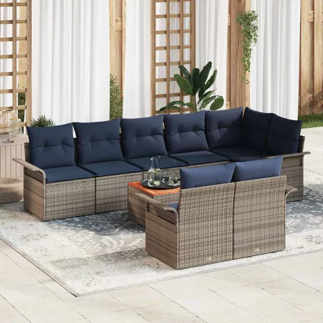 vidaXL Tuinbankenset 9 st Grijs poly rattan, foto 2