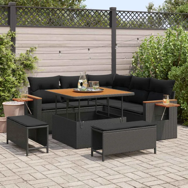 vidaXL Tuinbankenset 8 st Zwart poly rattan