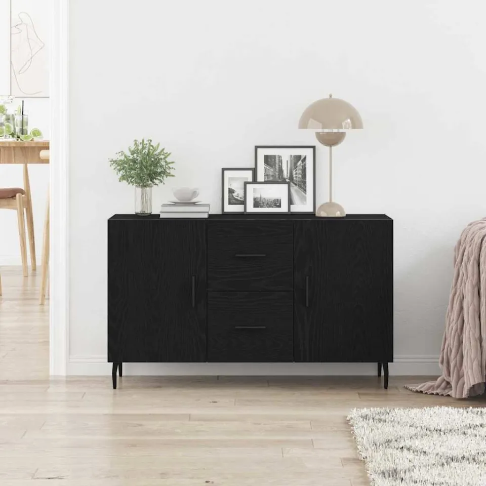 vidaXL Dressoir Zwart Eiken 100 x 36 x 60 cm Bewerkt hout, foto 4