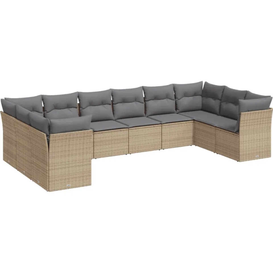 vidaXL 10-delige Loungeset met kussens poly rattan beige, foto 3
